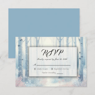 Frosted Blue Birch Forest Wedding RSVP Card