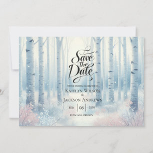 Frosted Blue Birch Forest Wedding Save The Date
