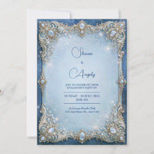 Frosted Blue Crystal Filigree Frame Wedding Invitation