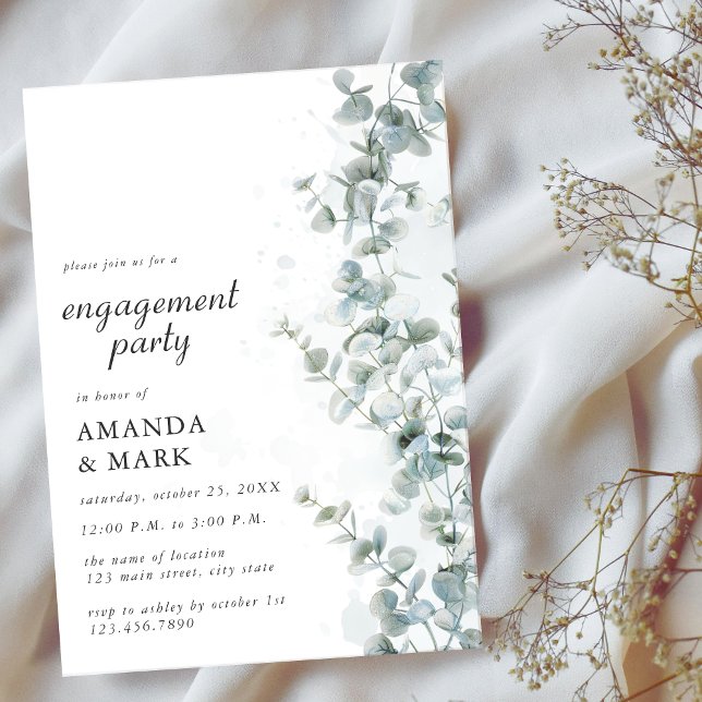 Frosted Blue Eucalyptus Winter Engagement Party  Invitation (Creator Uploaded)
