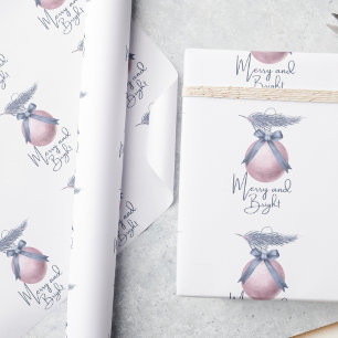 Frosted Blue Pine Blush Pink Ornament Holiday Wrap Wrapping Paper