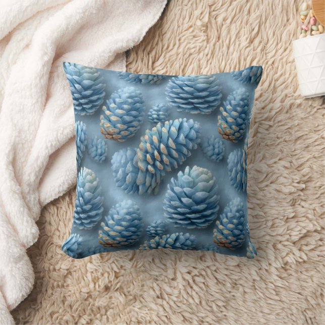 Frosted Blue Pinecones Cushion (Blanket)