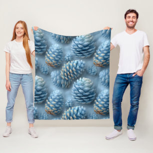 Frosted Blue Pinecones Fleece Blanket