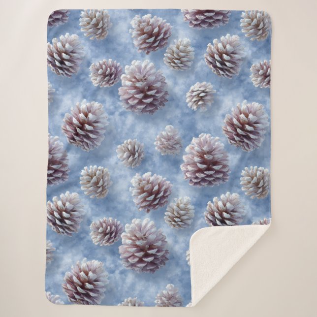 Frosted Blue Pinecones Pattern Throw Pillow (Front)