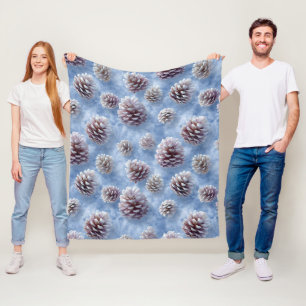 Frosted Blue Pinecones Pattern Throw Pillow Fleece Blanket