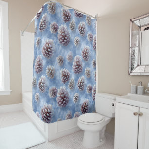 Frosted Blue Pinecones Pattern Throw Pillow Shower Curtain
