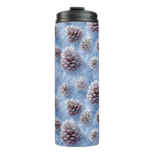 Frosted Blue Pinecones Pattern Throw Pillow Thermal Tumbler