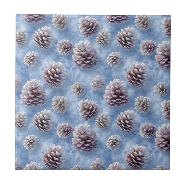 Frosted Blue Pinecones Pattern Throw Pillow Tile (Front)