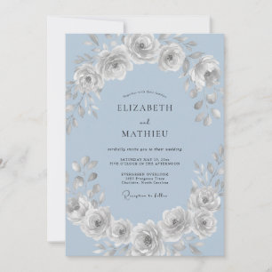 Frosted Blue Ranunculus Eucalyptus Wedding Invitation