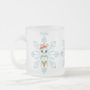 Frosted Blue Snowflake and Gingerbread Person  Fro Glass Coffee Mug