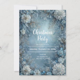 Frosted Blue White Floral Icicle Winter Wedding Invitation