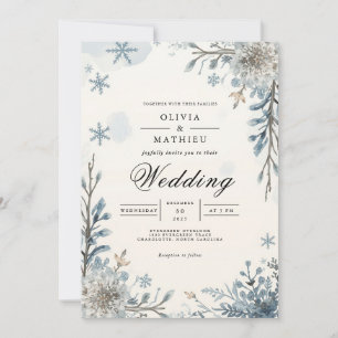Frosted Blue Winter Bloom Wedding Invitation