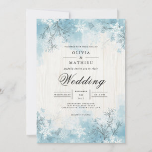 Frosted Blue Winter Branch Wedding Invitation