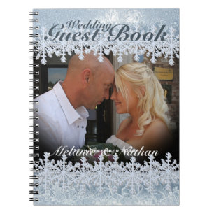 Frosted Blue Winter Custom Photo Wedding Guest Notebook