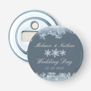 Frosted Blue Winter Wedding Custom Bottle Opener
