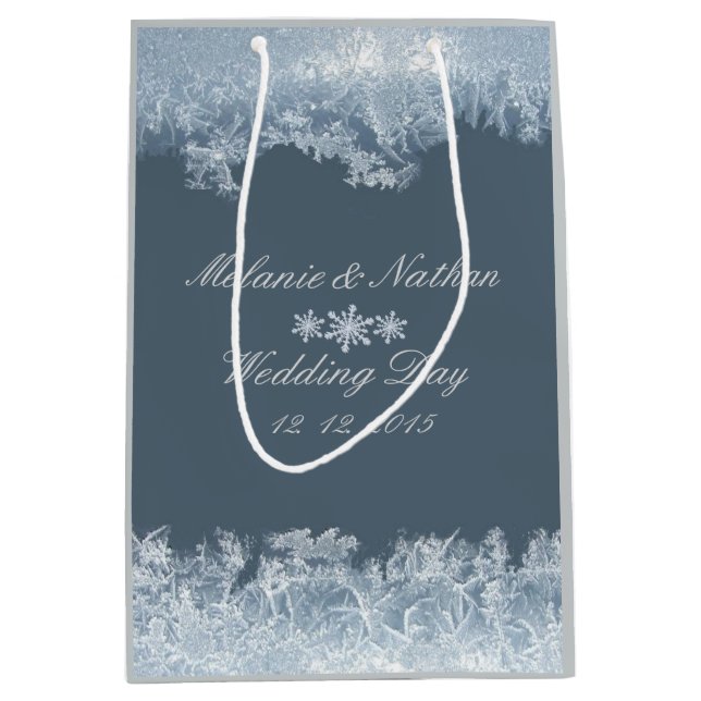 Frosted Blue Winter Wedding Custom Medium Gift Bag (Front)