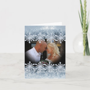 Frosted Blue Winter Wedding Custom Photo Thank You Card