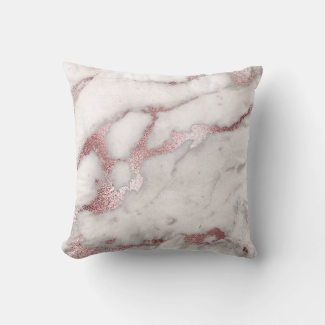Frosted Blush Pink Rose Gold Marble Pillow (Front)