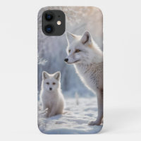 "Frosted Bonds: The Arctic Fox and Her Cub"