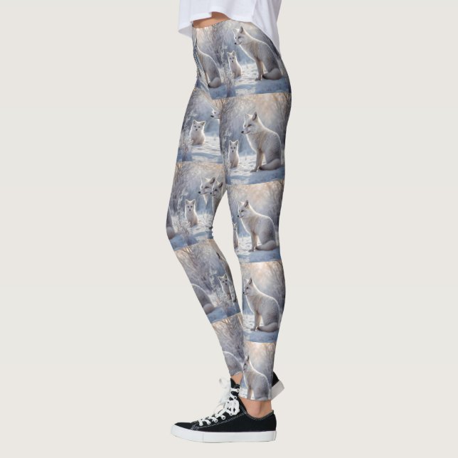 "Frosted Bonds: The Arctic Fox and Her Cub" Leggings (Left)