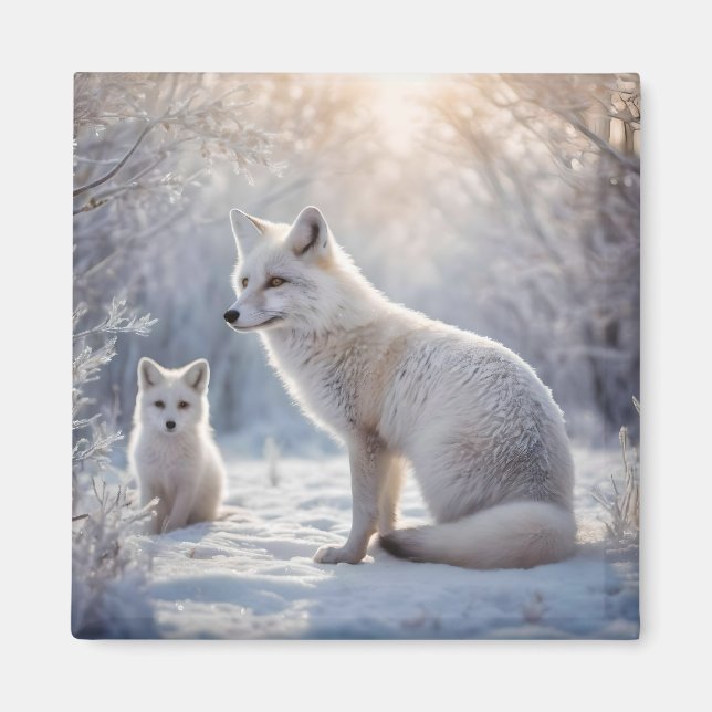 "Frosted Bonds: The Arctic Fox and Her Cub" Magnet (Front)