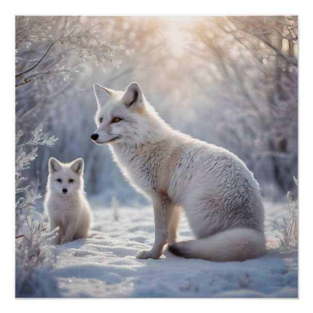 "Frosted Bonds: The Arctic Fox and Her Cub" Poster (Front)