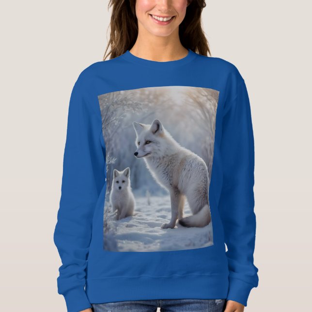 "Frosted Bonds: The Arctic Fox and Her Cub" Sweatshirt (Front)