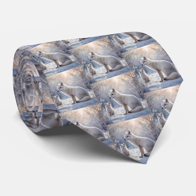 "Frosted Bonds: The Arctic Fox and Her Cub" Tie (Rolled)