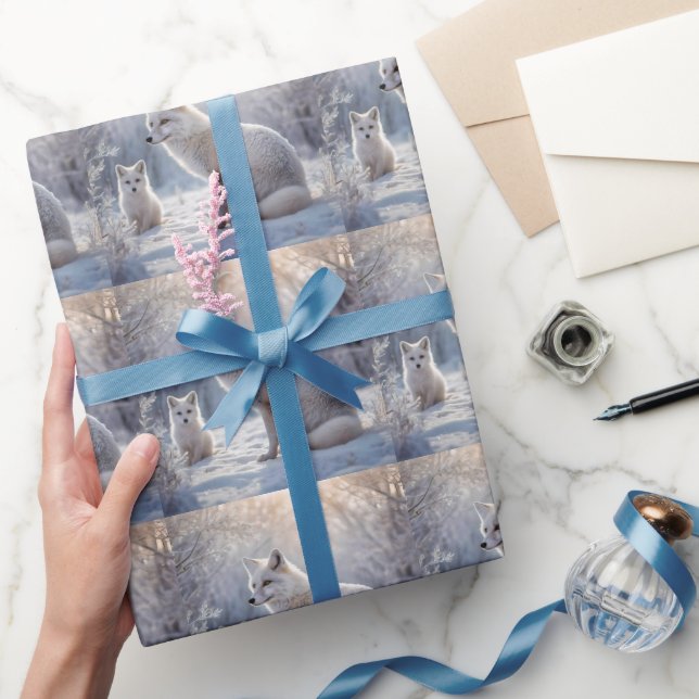 "Frosted Bonds: The Arctic Fox and Her Cub" Wrapping Paper (Gifting)