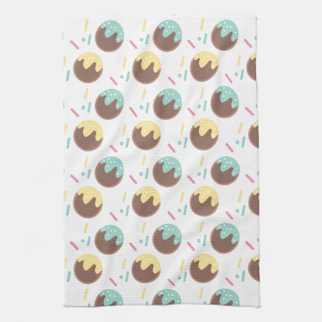 Frosted Cake Pop Doughnut Sprinkles Sweet Foodie Tea Towel (Vertical)