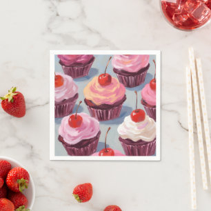 Frosted Cherry Cupcakes   Birthday Celebration Napkin