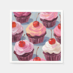 Frosted Cherry Cupcakes Birthday Celebration Napkin