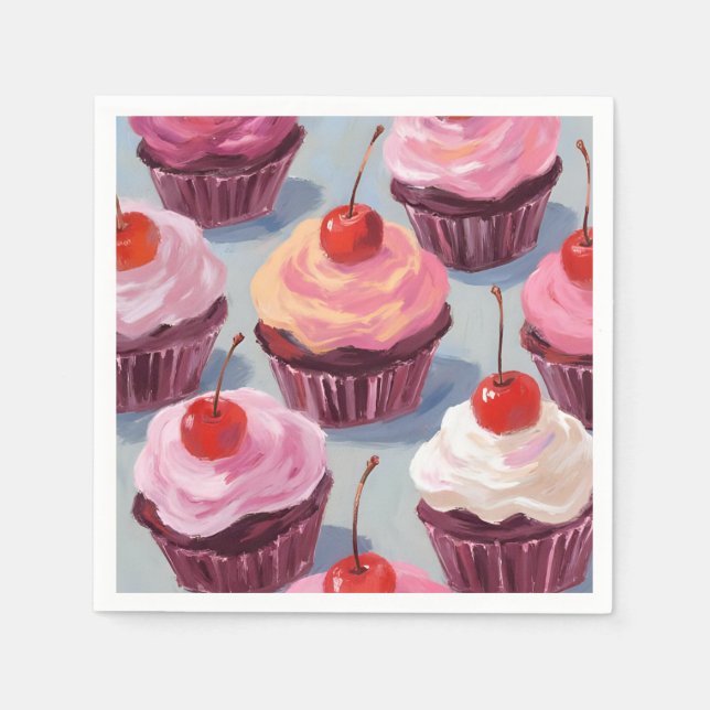 Frosted Cherry Cupcakes | Birthday Celebration Napkin (Front)