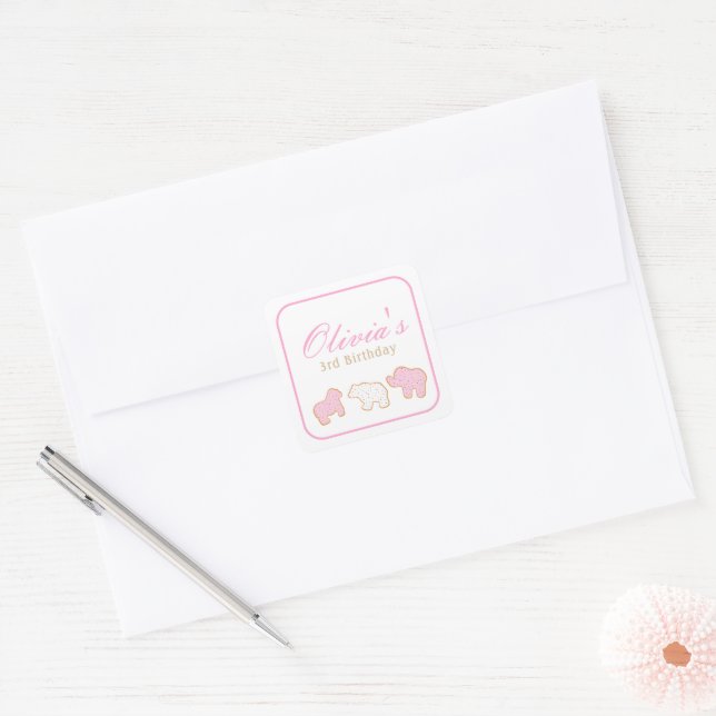 Frosted circus Animal Cookies birthday party decor Square Sticker (Envelope)