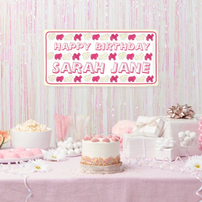 Frosted Circus Animal Cookies Pink White Sprinkles Banner (Party)