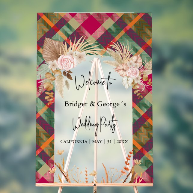 frosted colourful scottish autumn wedding welcome  acrylic sign (Neutral)