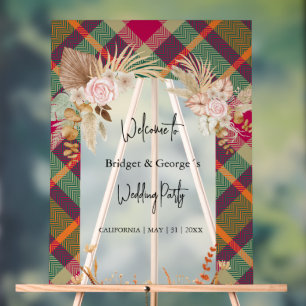 frosted colourful scottish autumn wedding welcome  acrylic sign