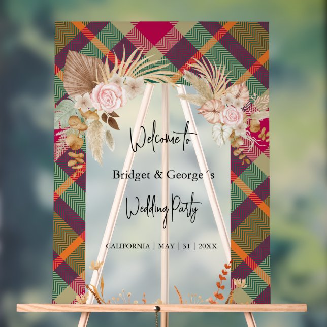 frosted colourful scottish autumn wedding welcome  acrylic sign (Neutral)