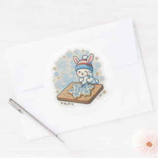 Frosted Cookies Bunny Sticker, Winter Bakery Vinyl Classic Round Sticker