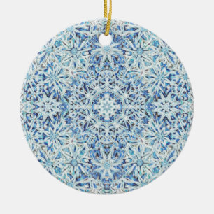 Frosted Crystal Bloom — Intricate Snowflake Design Ceramic Tree Decoration