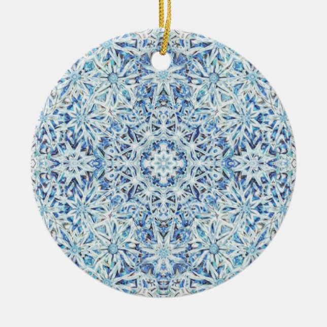 Frosted Crystal Bloom — Intricate Snowflake Design Ceramic Tree Decoration (Front)