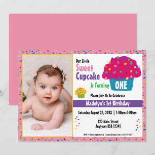 Frosted Cupcakes Rainbow Sprinkle Whimsical Baking Invitation