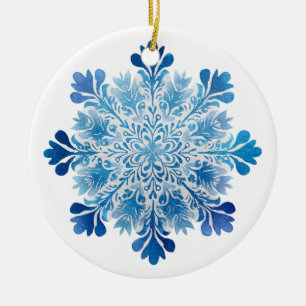 Frosted Elegance Snowflake Ornament Blue Floral