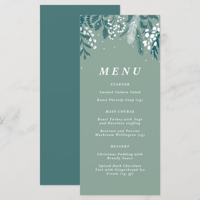 Frosted Eucalyptus Christmas Dinner menu  (Front/Back)