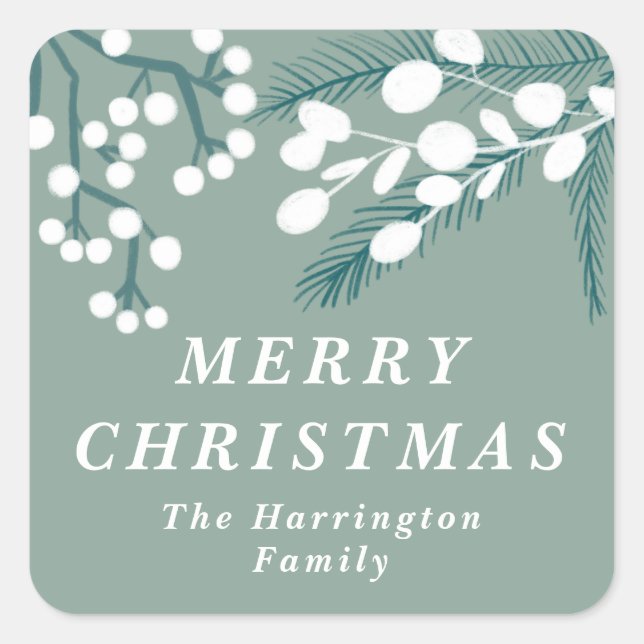 Frosted Eucalyptus Mint and White Christmas Square Sticker (Front)