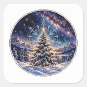 Frosted Evergreen Beneath the Milky Way Square Sticker