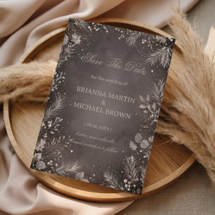 Frosted Evergreens Beneath Silver Save The Date