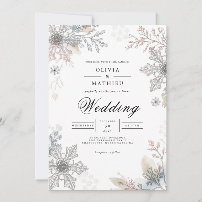 Frosted Floral Winter Branch Wedding Invitation (Front)