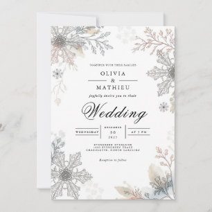 Frosted Floral Winter Branch Wedding Invitation