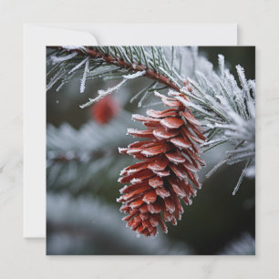 Frosted foliage, pinecone holiday greeting card